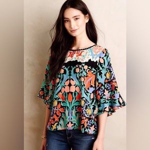 Anthropologie Maeve Tulip Silk Blouse sz. 10 100% silk lk new